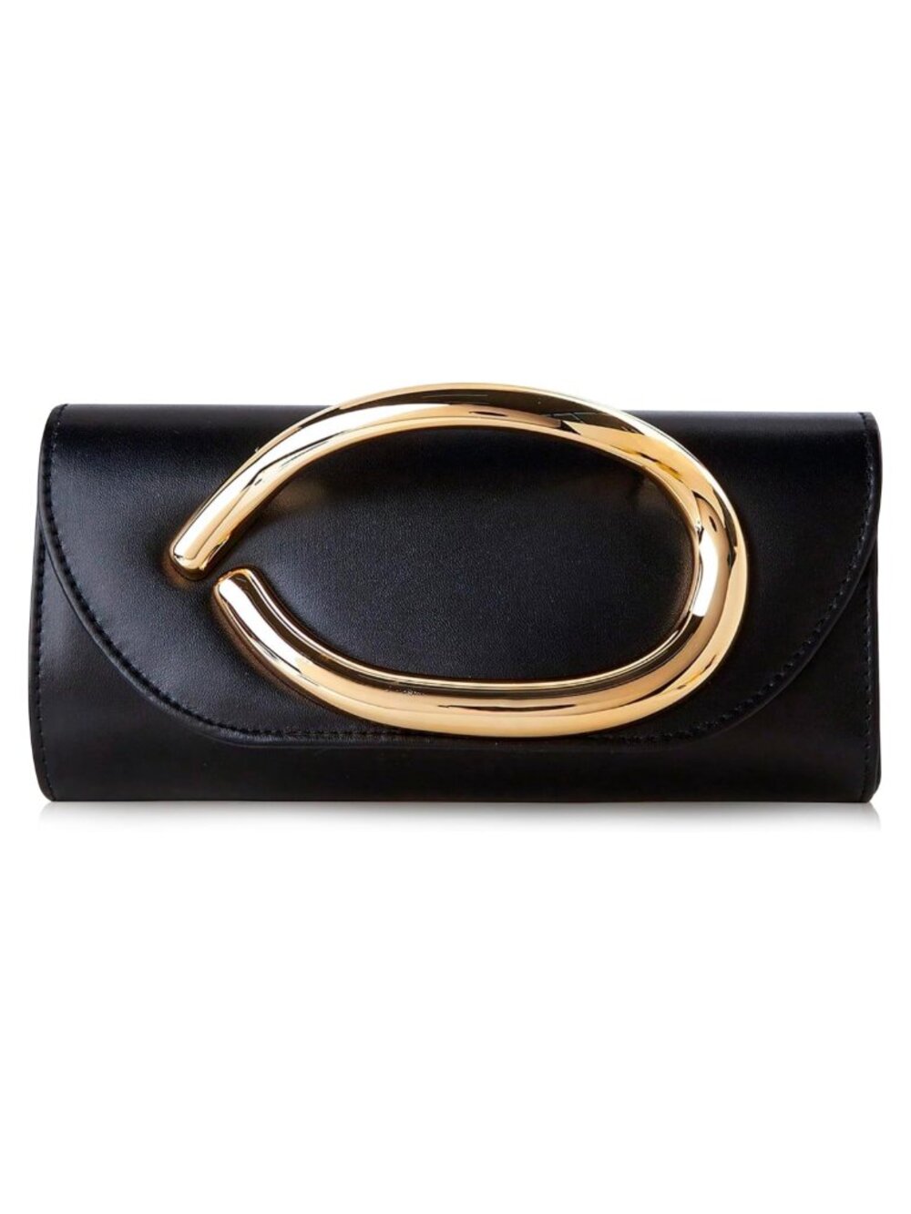 Metallic Evening Clutch Purse with Curved Metal Handle & Chain Strap
